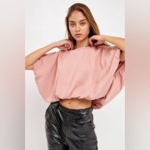 Anthro Mabel Bubble Hem Cropped Blouse Top Size L